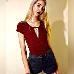Burgundy Cut Out Body Suit